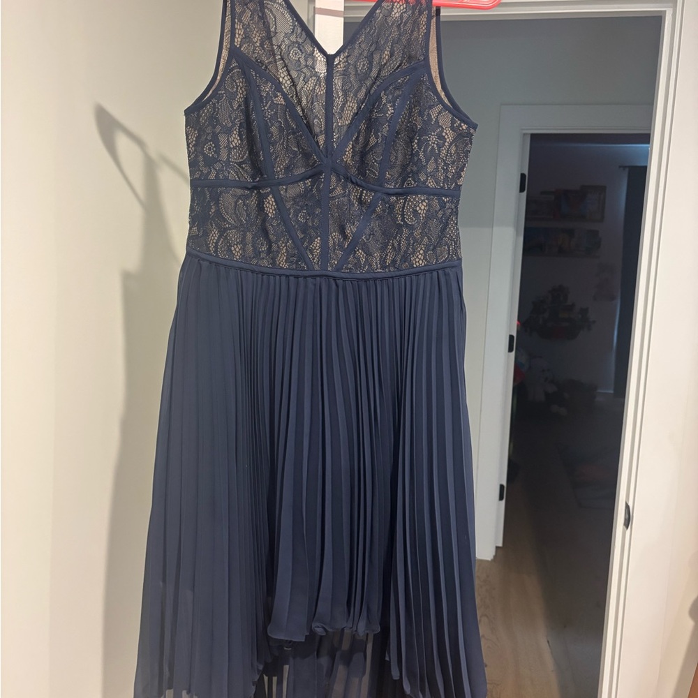 Max & Cleo Navy Lace Bodice Pleated Midi Dress
